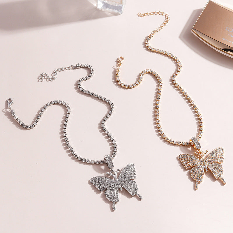Fashionable Small Fresh Butterfly Alloy Diamond Full Exquisite Temperament Clavicle Necklace
