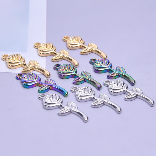 Simple Rose Colorful Gold Stainless Steel Pendants