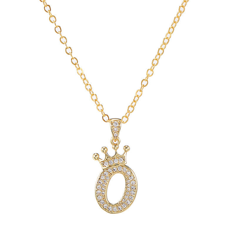 Zircon Crown English Letter Design Gold Clavicle Necklace
