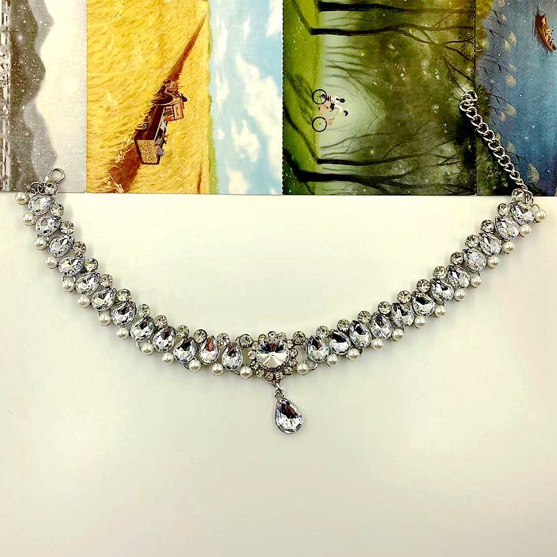Dignified Metal Hollow Water Drop Gem Rhinestone Pearl Crystal Necklaces