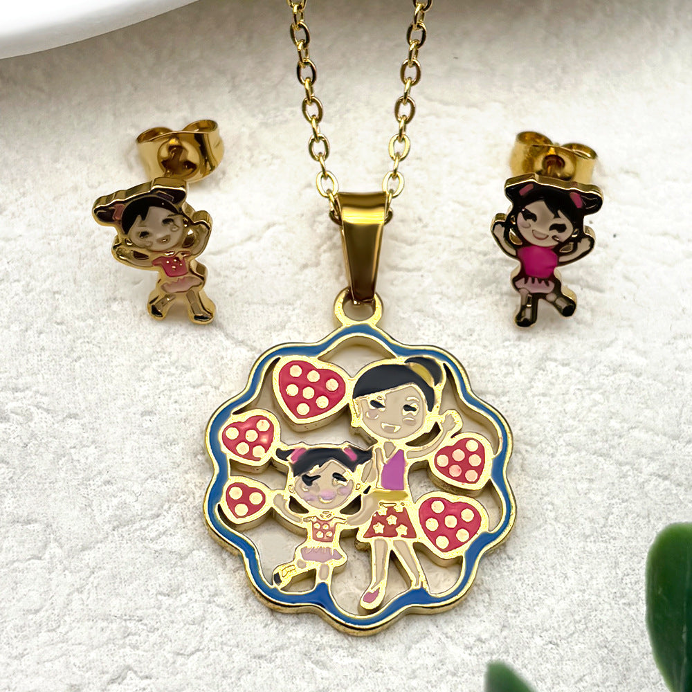 Clear Stock Rainbow Color Small Cartoon Female Oil Pendants