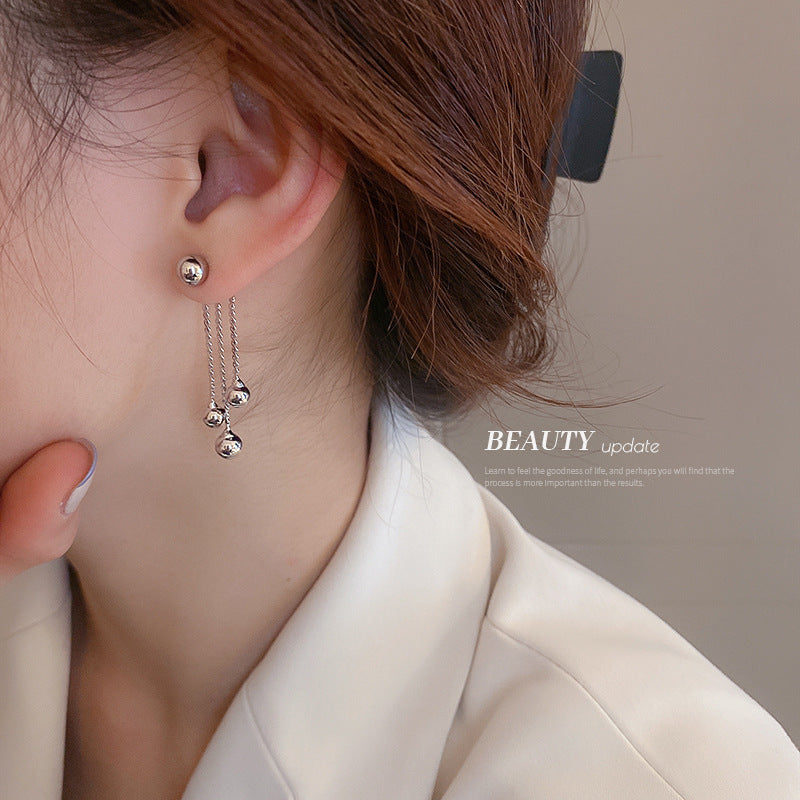 Women's Needle Metal Round Beads Tassel Minority Simple Design Ear Refined Rings