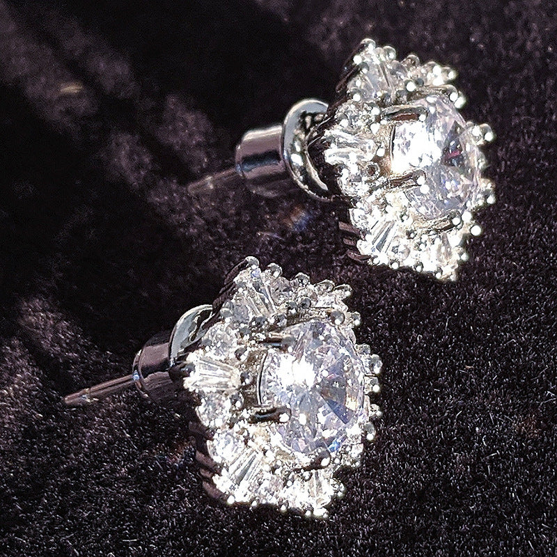 Women's Crystal White Zircon Hexagonal Retro Double Stud Earrings