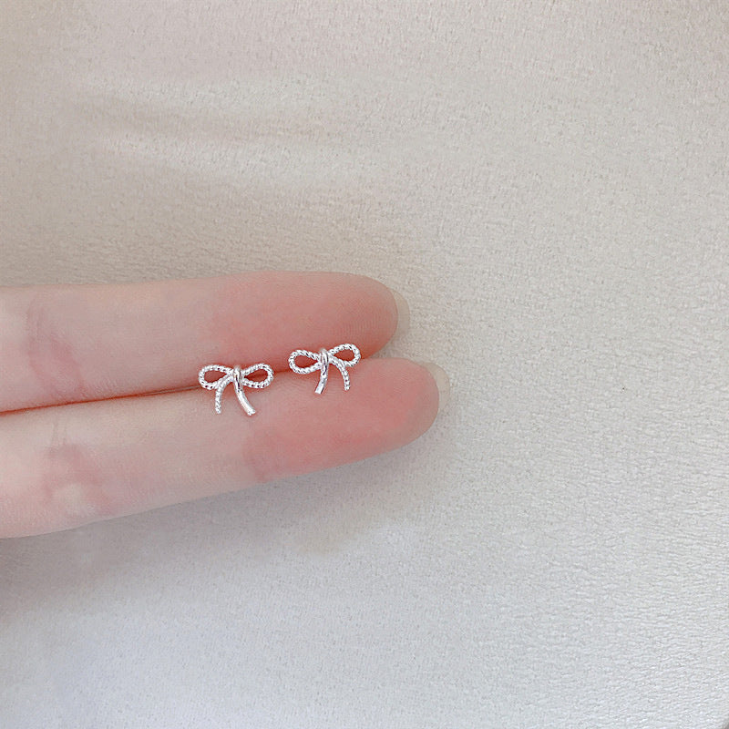 Women's Bow Sterling Sier Small Simple Fresh Minimalist Mori Rings