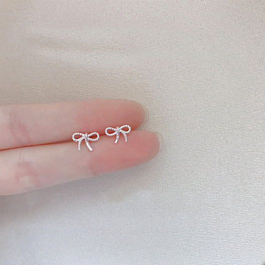Women's Bow Sterling Sier Small Simple Fresh Minimalist Mori Rings