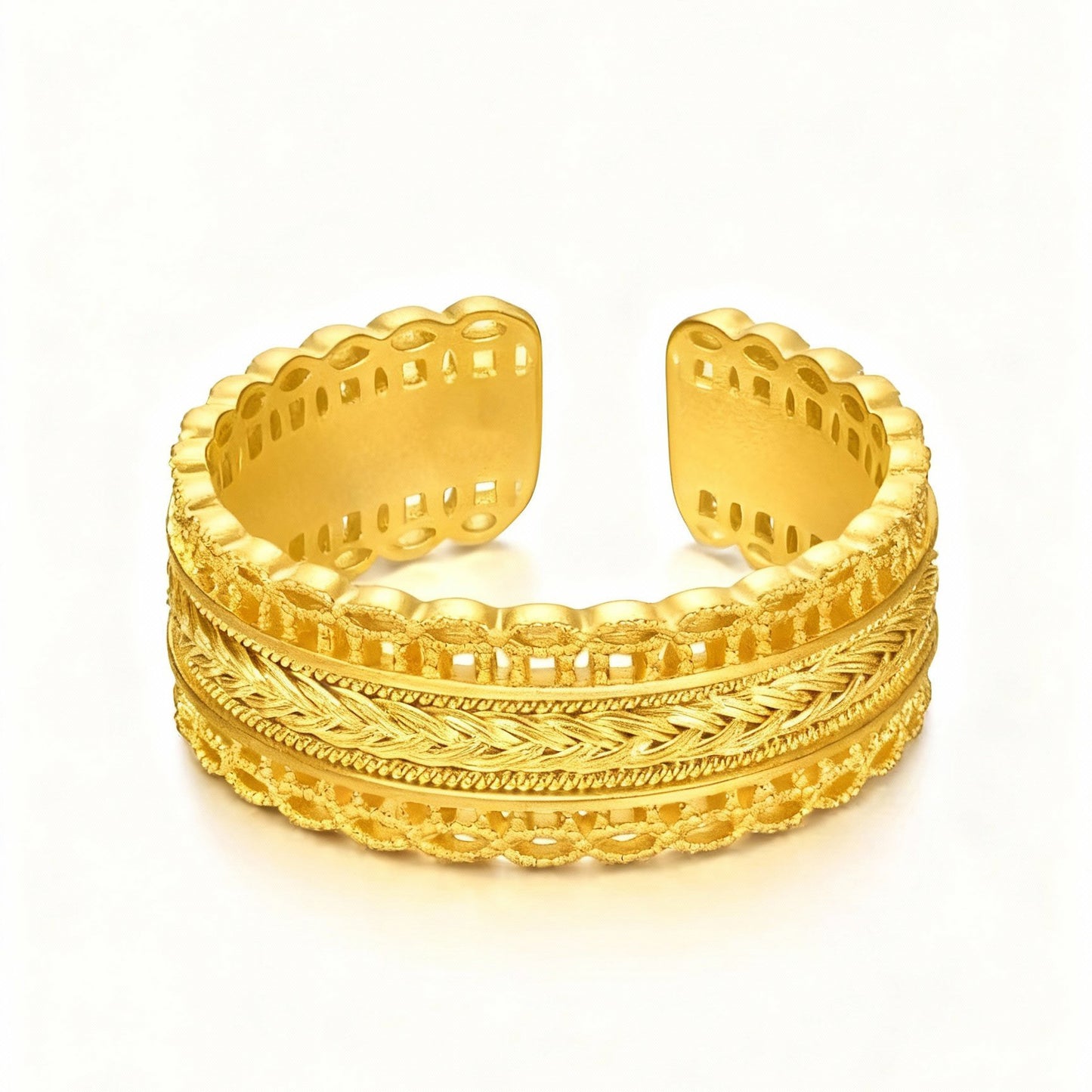 Women's Yellow Golden Oriental Ancestor Waist Wrap Wide Hollow Lace Skirt Rings
