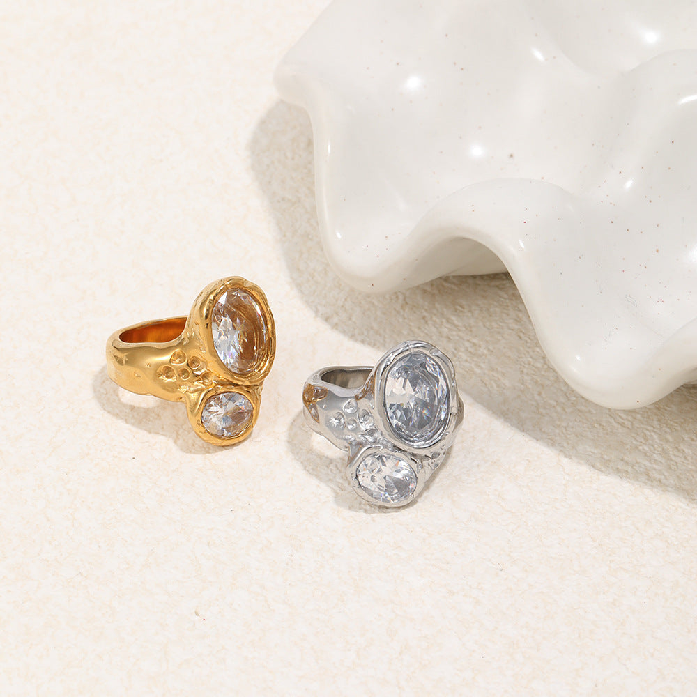 Fashion Personality Stainless Steel Plated Zircon Ring