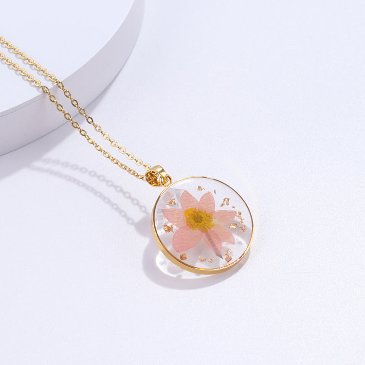 Dried Flower With Gold Foil Preserved Necklaces