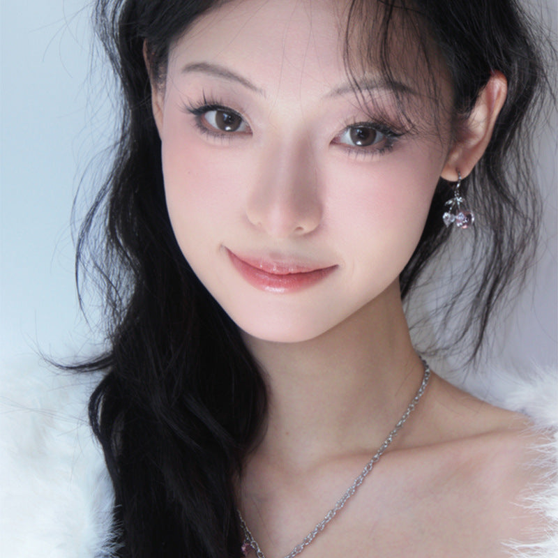 Elegant Pink Cherry Love Heart Sweet Cute Sier Light Luxury Earrings