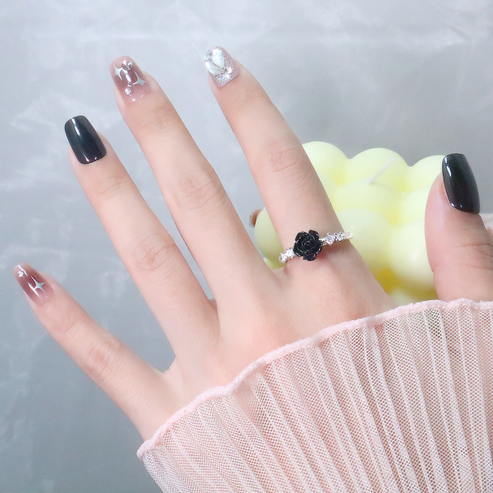 Cinnabar Rose Vintage Camellia Small Flower Index Finger Red Zircon Rings