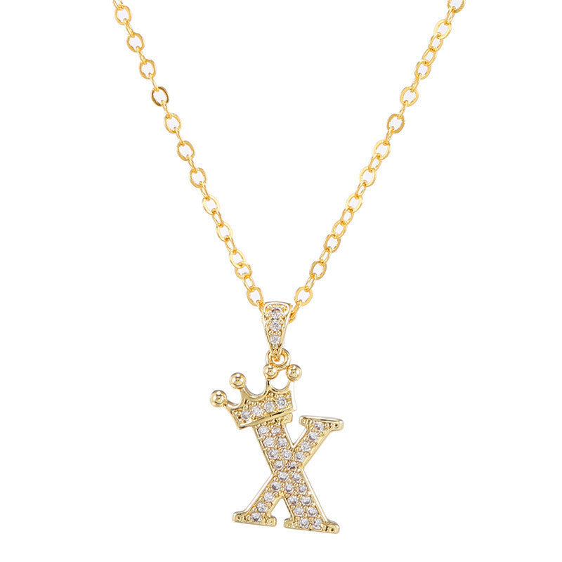 Zircon Crown English Letter Design Gold Clavicle Necklace