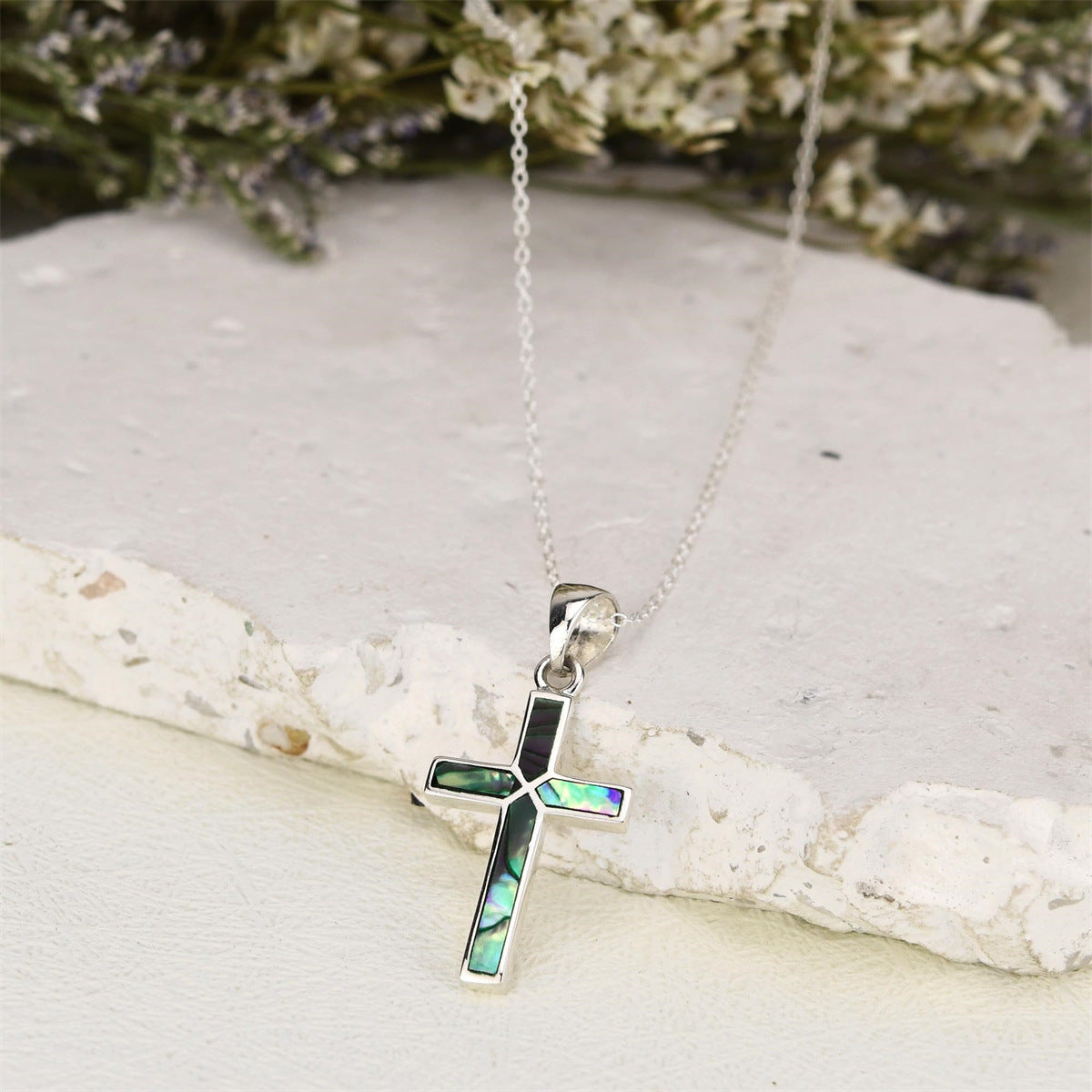 Women's Stainless Steel With Colorful Cross Inlaid Necklace