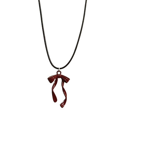 Red Niche Minimalist Bow Black Leather Rope Necklaces