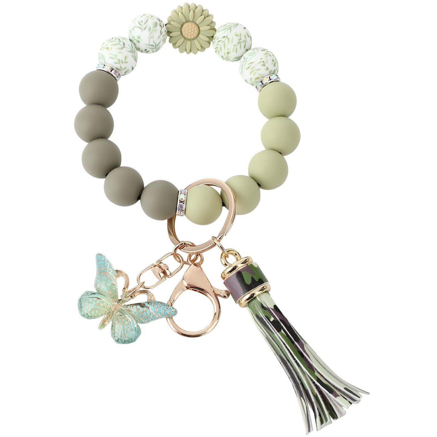 Silicone Beads Beaded Key Butterfly Tassel Bracelet
