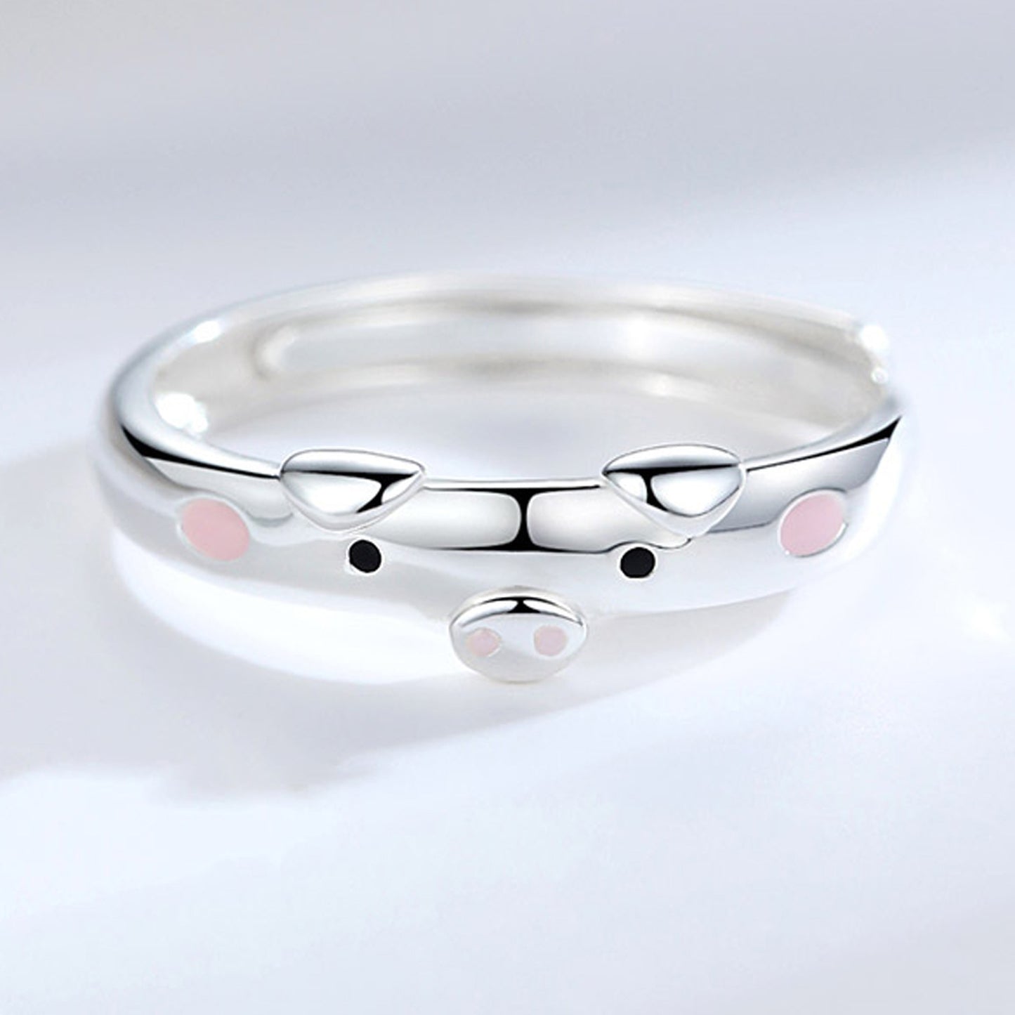Sier Plated Couple Cute Pig Life Zodiac Animal Ring