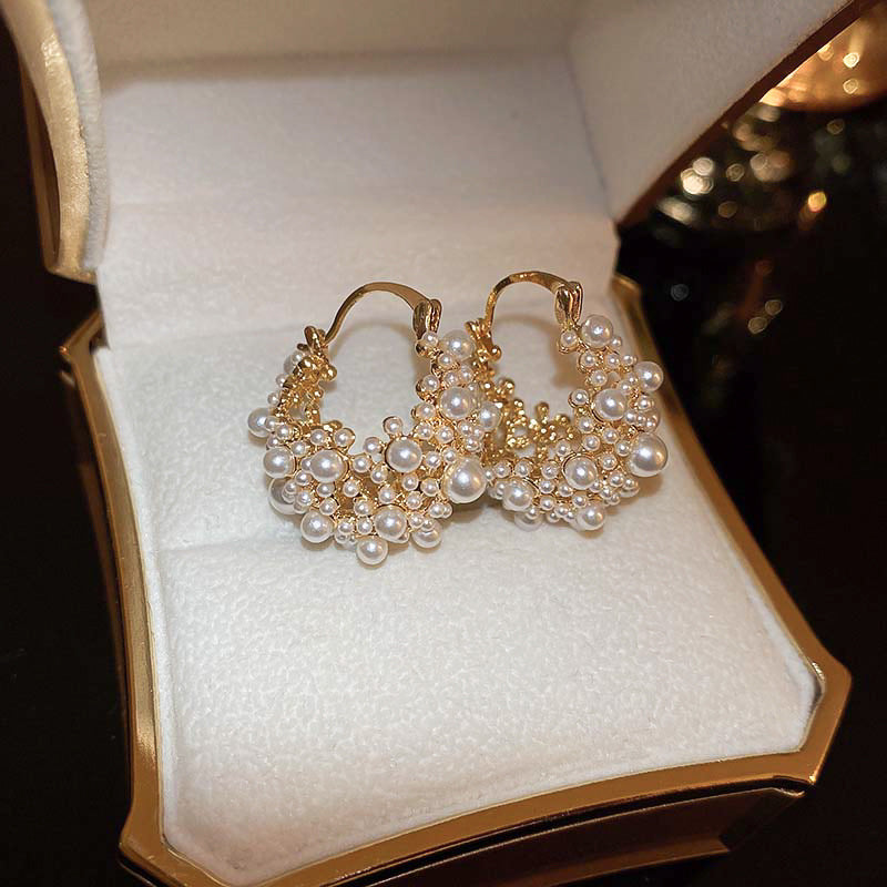 Real Gold Plating Sier Needle Pearl Hollow Clip French Entry Ear Buckle