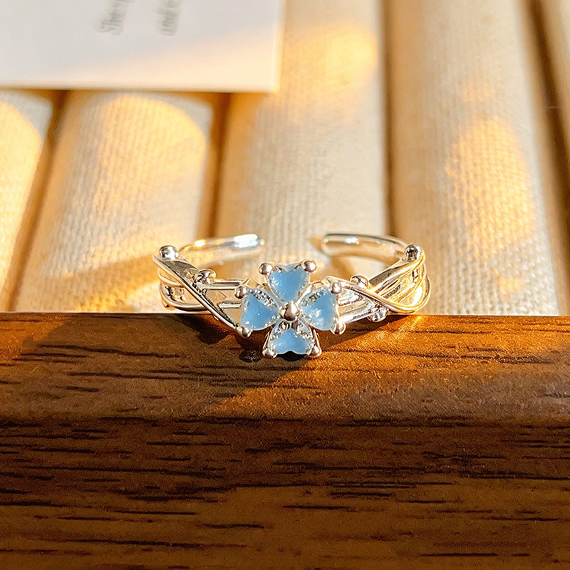 Cherry Blossoms Colorful Enamel Open Gentle Sweet Niche Flower Rings