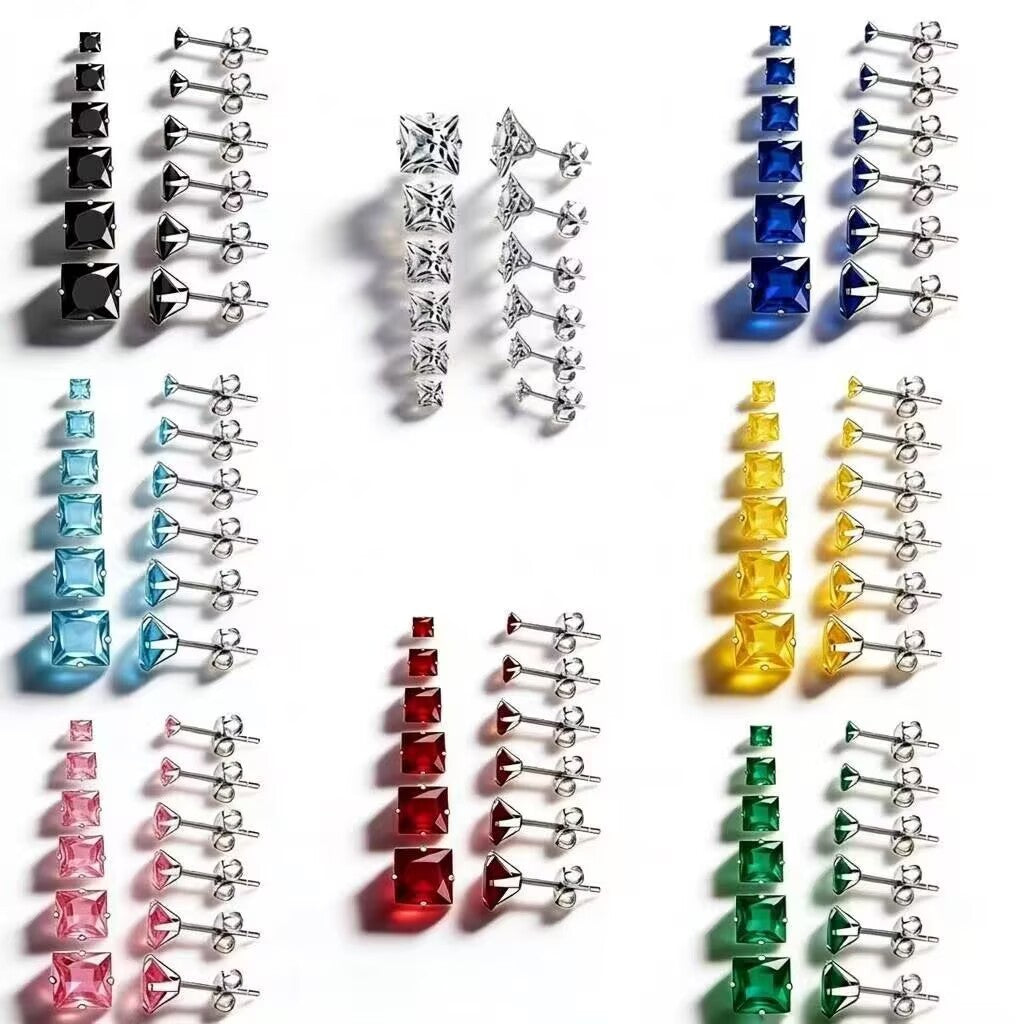 Niche Stainless Steel Square Zircon Color Zirconium Earrings
