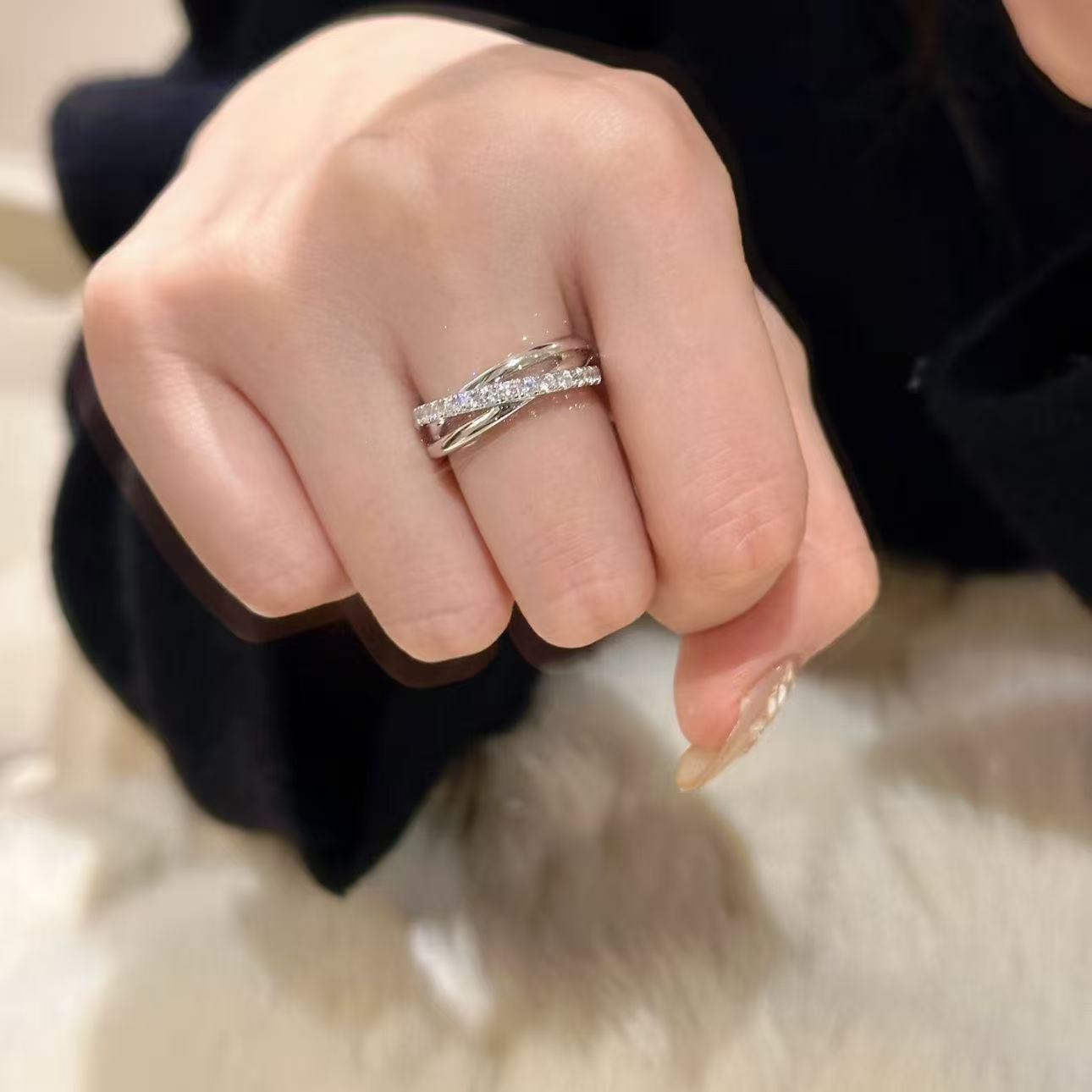 Three-ring Cross Stacked Female Simple Cold Style Personality Winding Ring