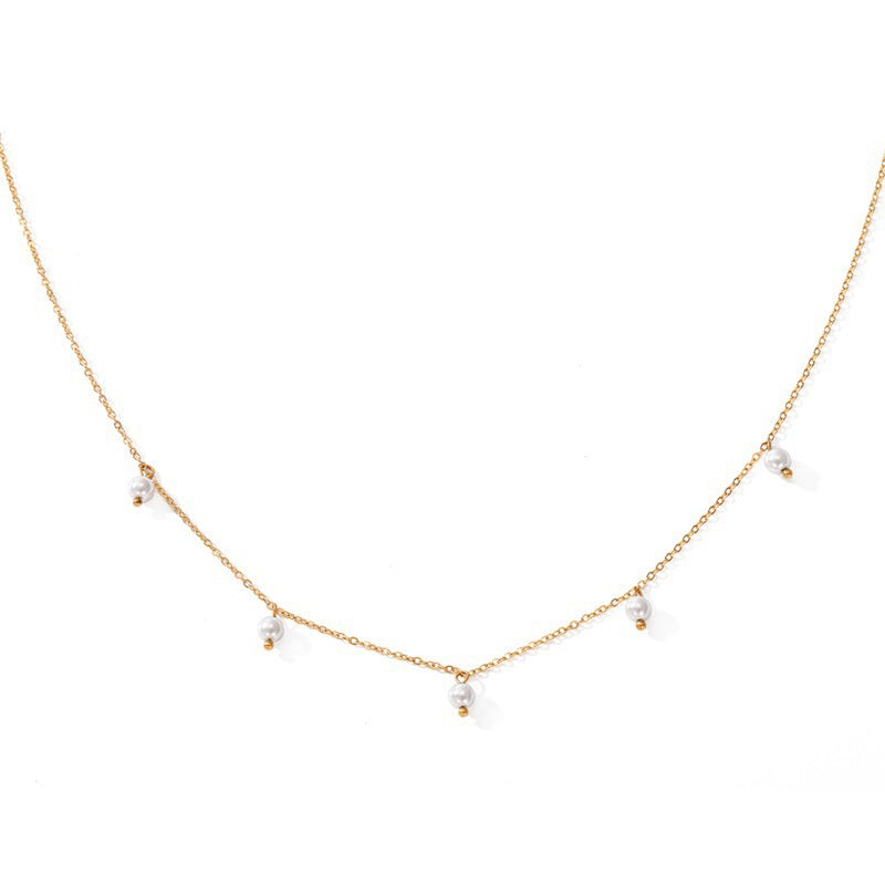 Women's Stainless Steel Imitation Pearl Tassel Fashion Style Niche Necklaces