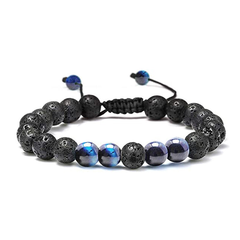 White Turquoise Woven Tigereye Lava Stone Bracelet