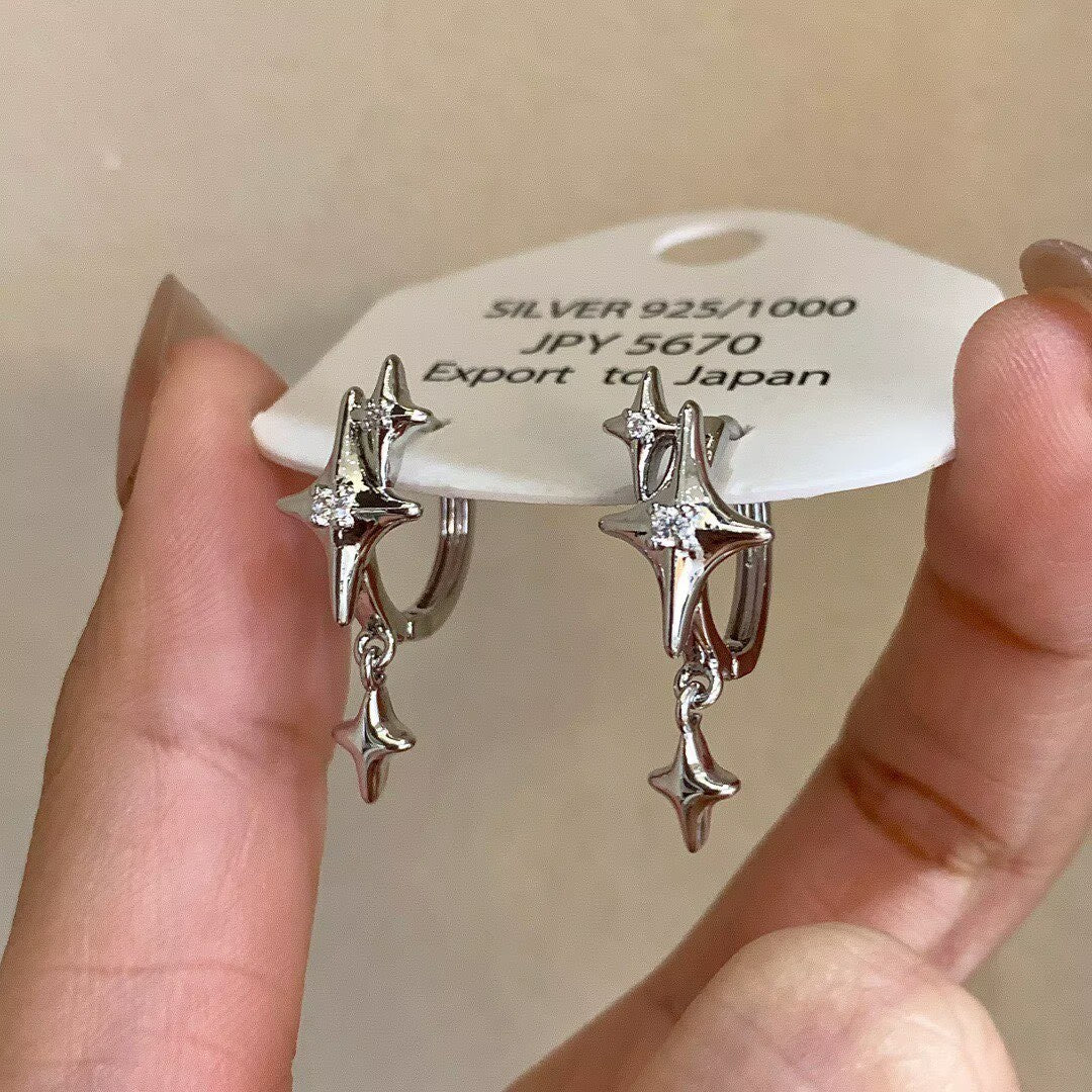 Environmental Protection Copper Saturn Ear Clip Four Stars Drop-shaped Rings