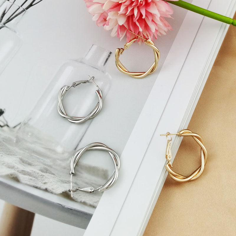 Women's Sier Needle Fashion Geometry Pattern Twist Simple Metal Personality Trendy Rings