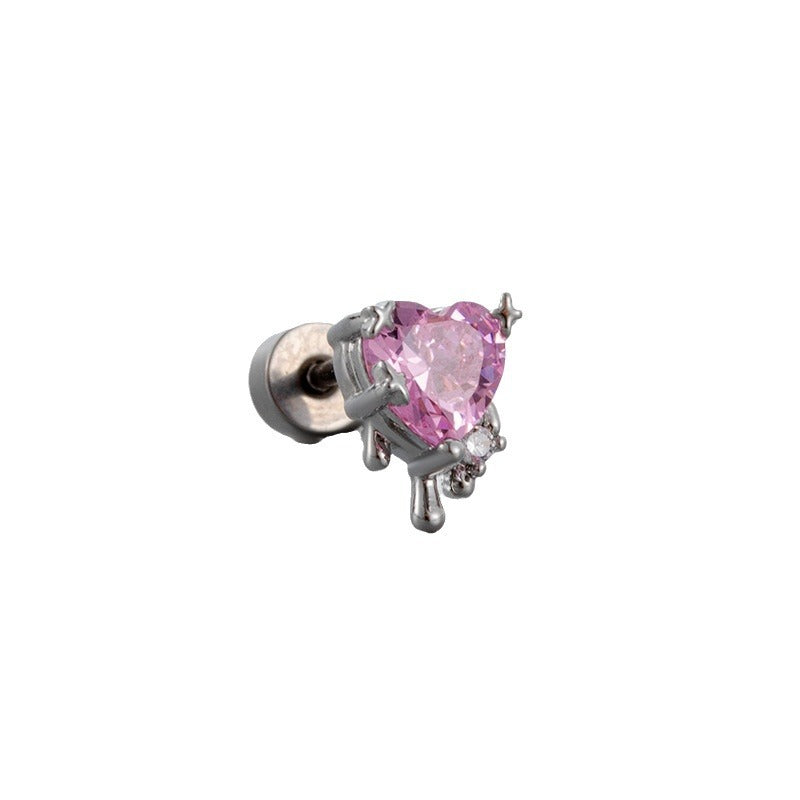 Ear Bone Screw Rod Pink Zircon Five-pointed Earrings