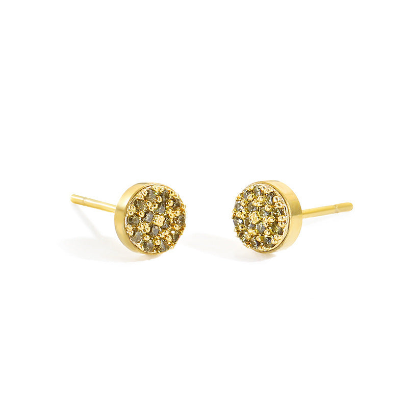 Women's Stainless Steel Petite Round Full Diamond Gold Earrings