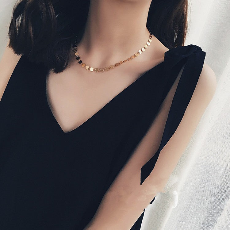 Fashion Personality Simple Vintage Copper Sequins Necklace
