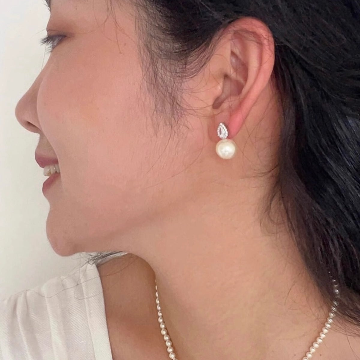 Water Drop Pearl Sier Needle Zircon Light Luxury High-grade Gentle Earrings