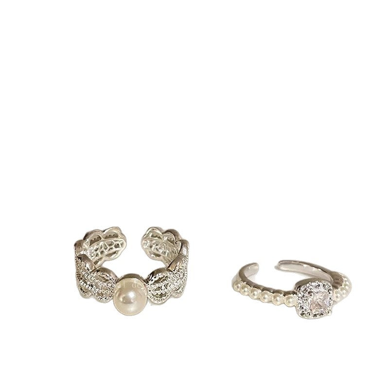 Korean Lace Pearl Zircon Design Switchable Index Ring