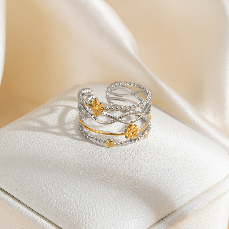 Women's Stainless Steel Star Moon Simple Flowers Titanium Index Ring