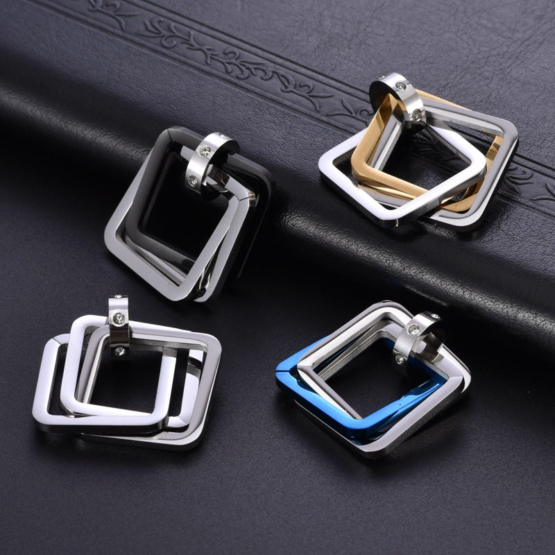 Men's Hip Hop Geometric Square Couple Three Titanium Rings