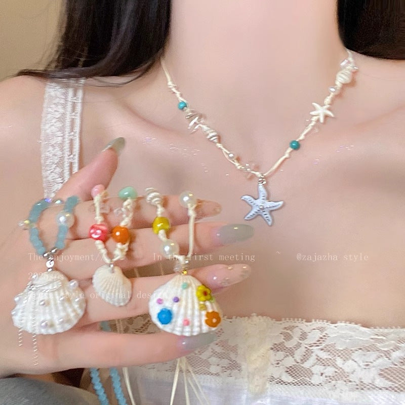 Women's Color Shell Starfish Beaded For Beach Vacation Niche Design Sweet Necklace