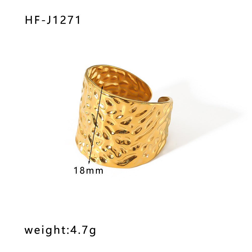Minority Design Irregular Oil Pressure Gold Titanium Steel Open Female Rings