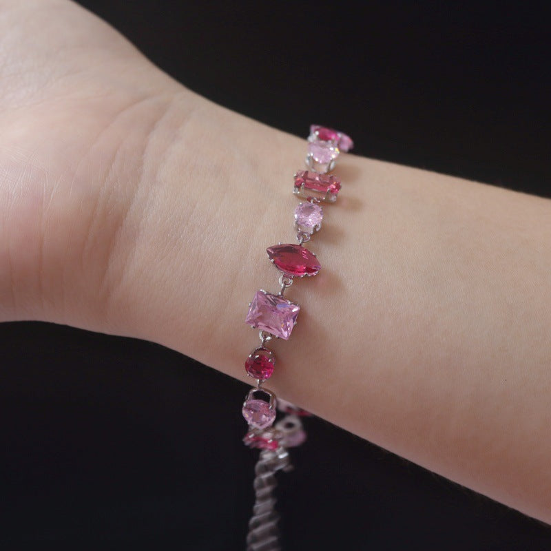 Women's Design High-grade Stainless Steel Pink Rose Red Fashion Crystal Candy Bracelets
