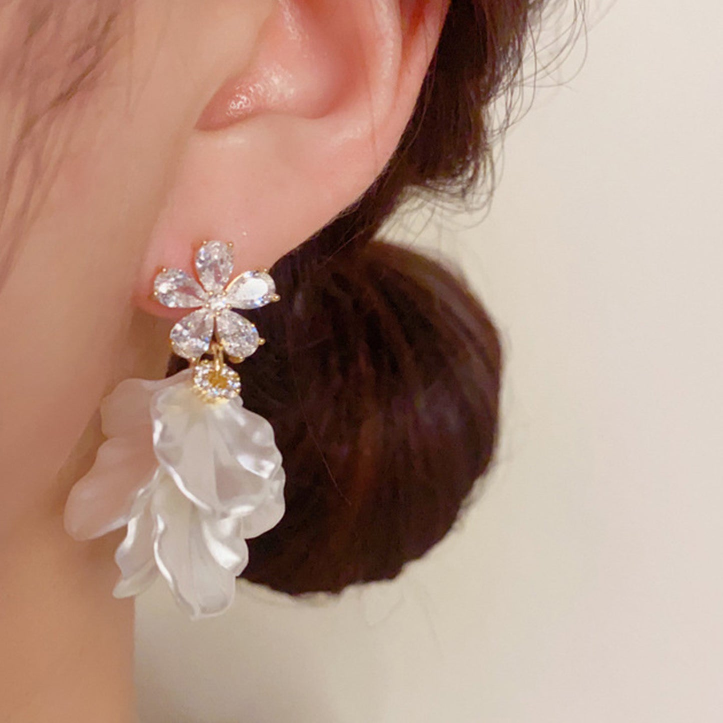 Minority Design Zircon Petal Fringed Female Sier High Class Earrings
