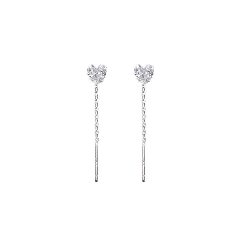 Women's Art Selection Simple High-grade Style Loving Heart Zircon Heart-shaped Cube Ear Line
