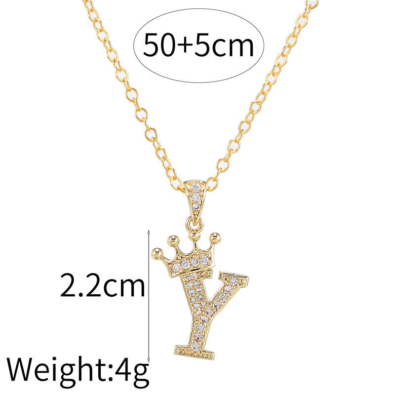 Zircon Crown English Letter Design Gold Clavicle Necklace