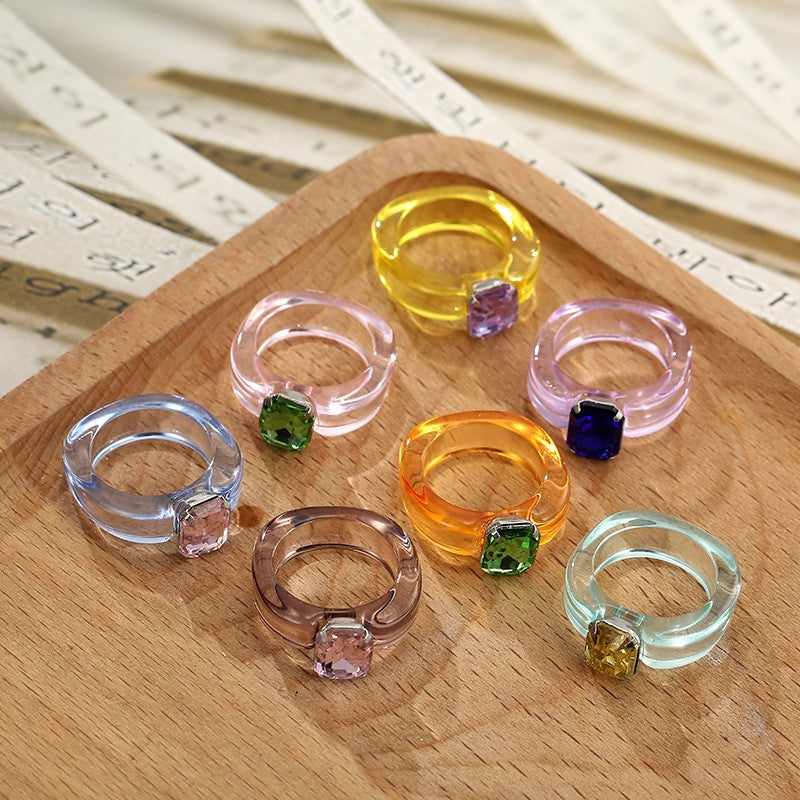 Sweet Colorful Heart Cute Resin Single Rings