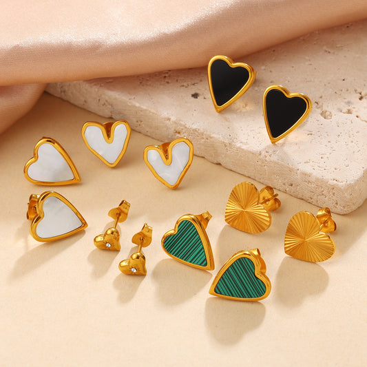 Retro Gold Irregular White Shell Love Heart Fashion Simple Style Stud Earrings