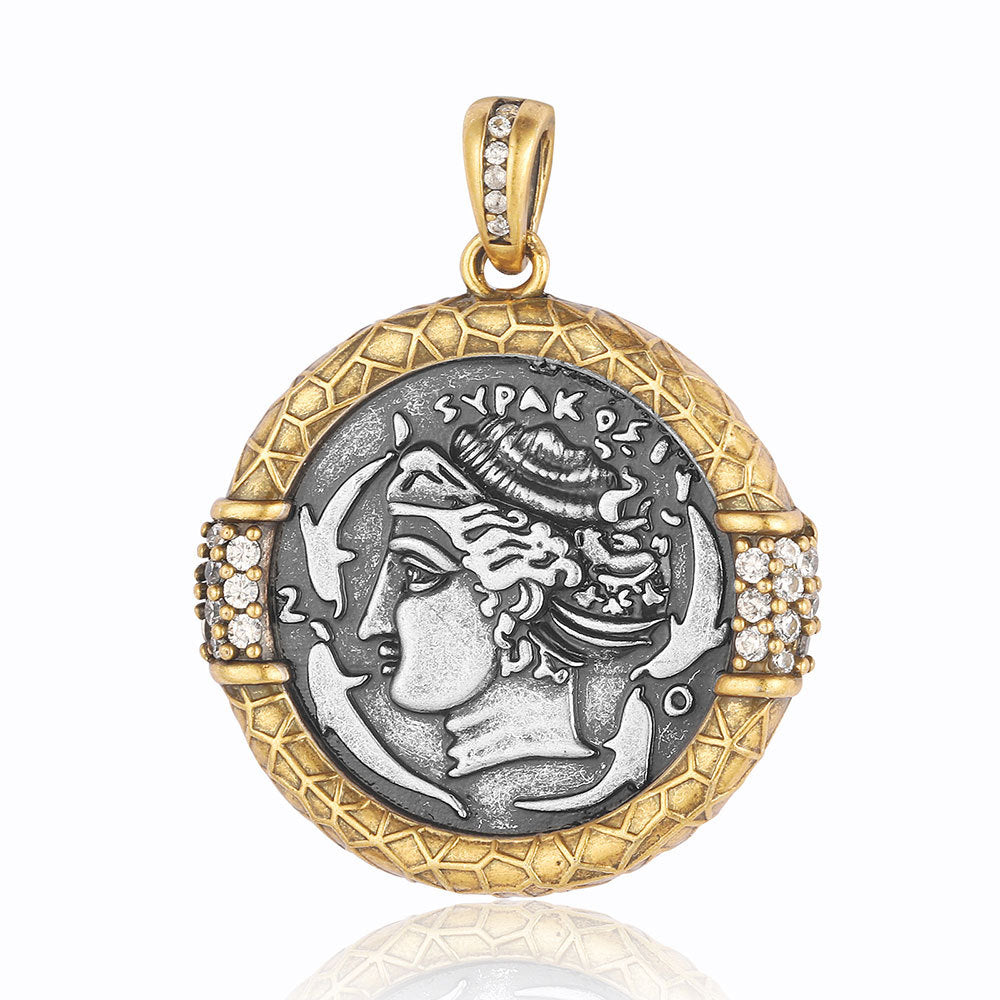 Style Vintage Ancient Sier Coin Copper Zircon Pendants