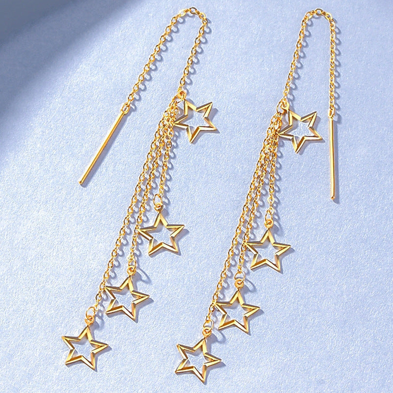 Women's Placer Gold Starry Tassel Brass Gold-plated Long Ear Line