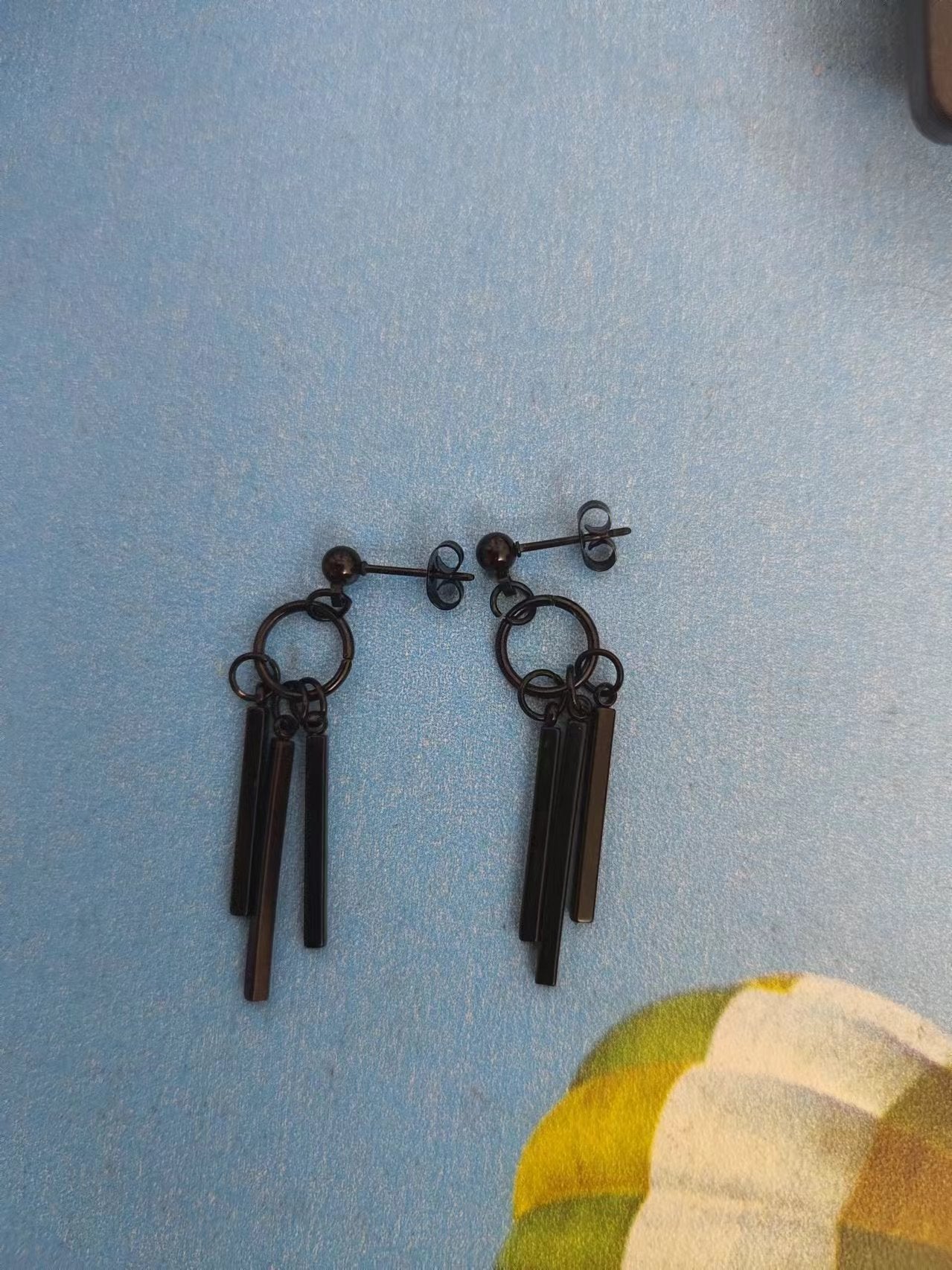 Men's Hip Hop Clip Punk Eardrops Female Three Straight Stick Square Rings