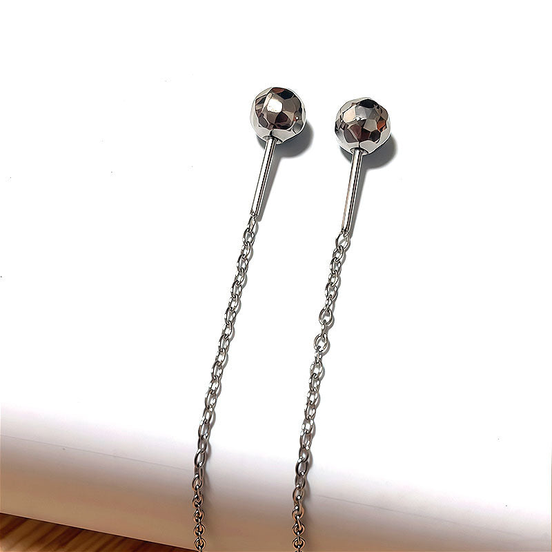 Women's Rod Long Titanium Steel Eardrops Pattern Ball Rings