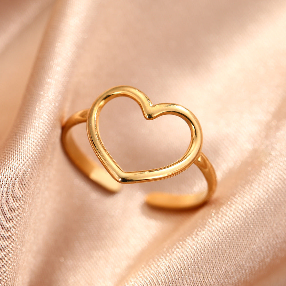 Women's Stainless Steel Heart-shaped Open Vintage Popular Geometric Adjustable Ring