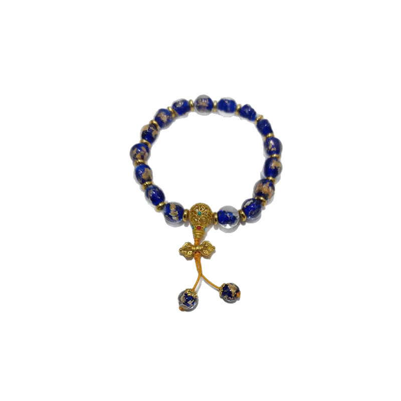 Gray Gold Foil Colored Glaze Vajra Three-way Lucky Beads Bracelet
