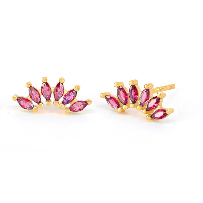 Needle Light Luxury Color Six Stone Retro Minority Design Refined Stud Earrings