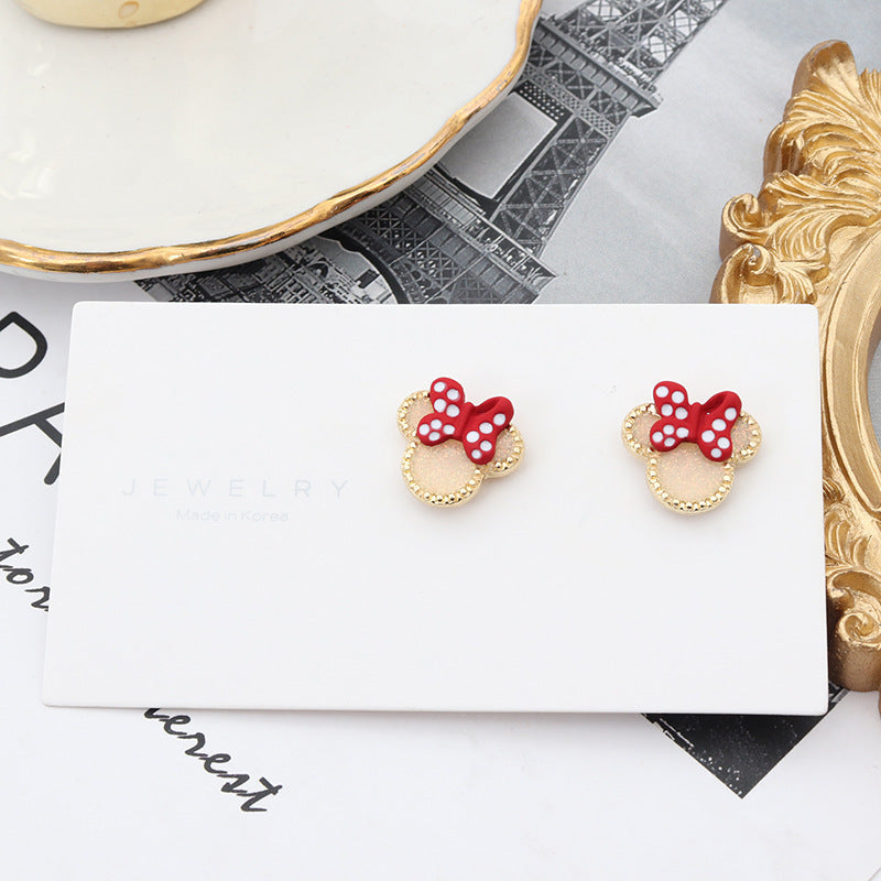 Creative Red Polka Dot Bow Cute Mickey Mouse Sweet Elegance Stud Earrings